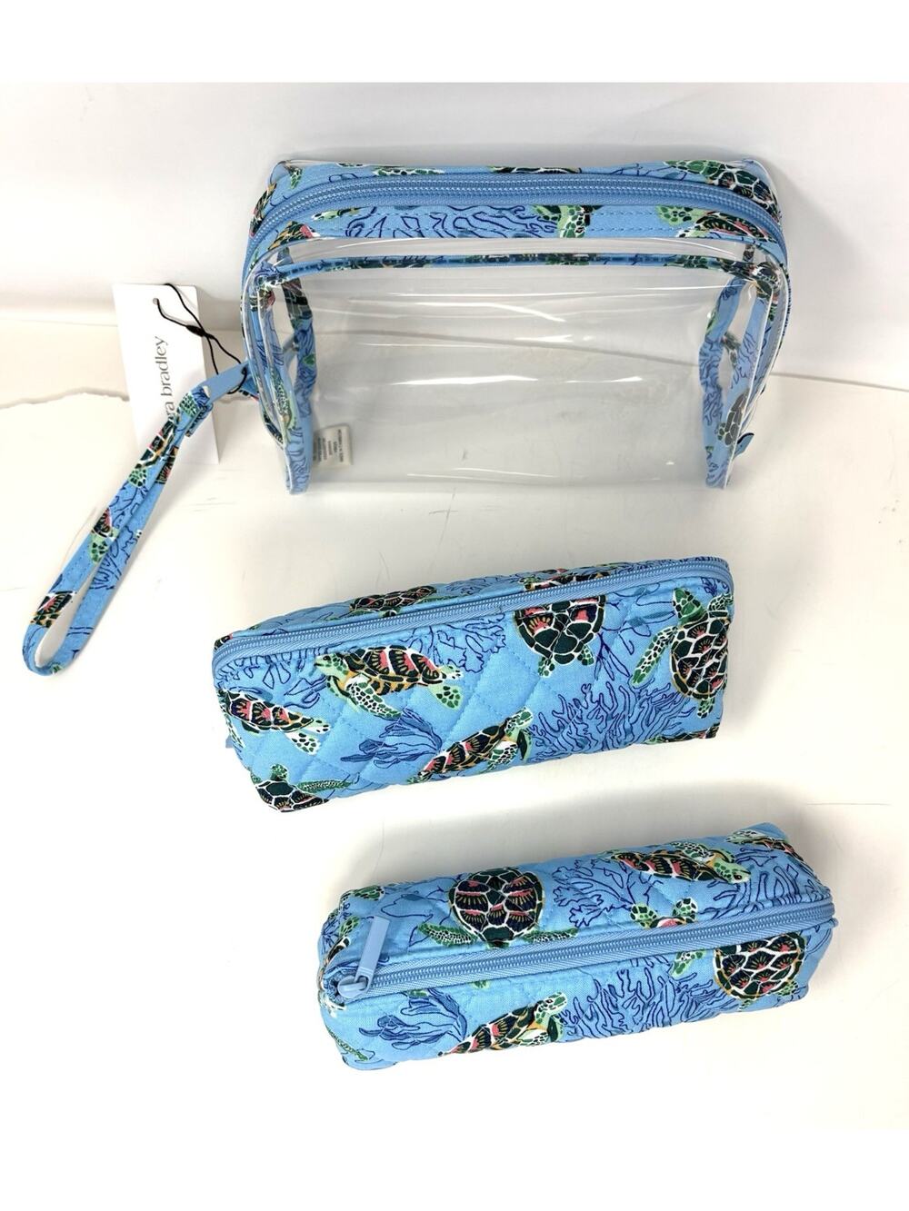 Vera Bradley Sea Turtles Coral Makeup Cosmetic Bag Pouch Set 3 Pcs EXACT